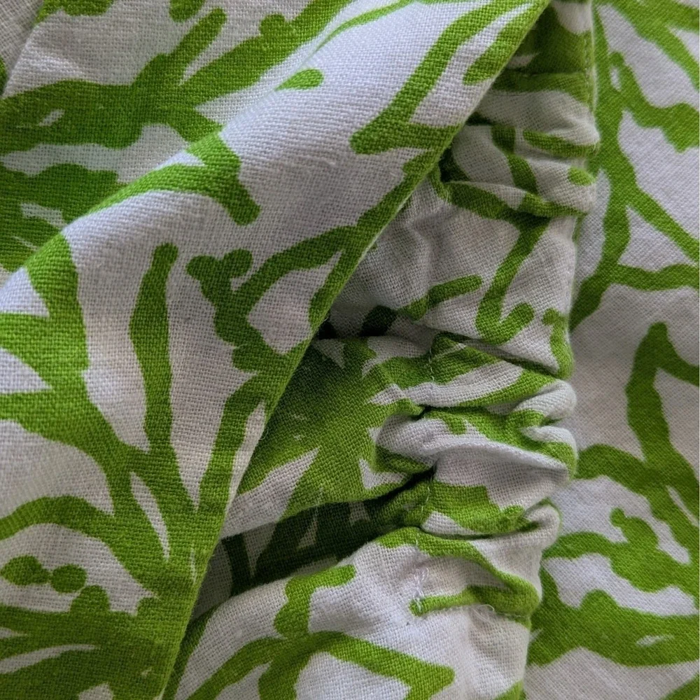 14/16 Linen Blend Midi Skirt Lime‎ Green Floral A-Line Summer Peasant Women